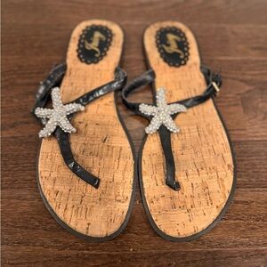 Juicy Couture Black Rhinestone Starfish Flat Sandals Size 10